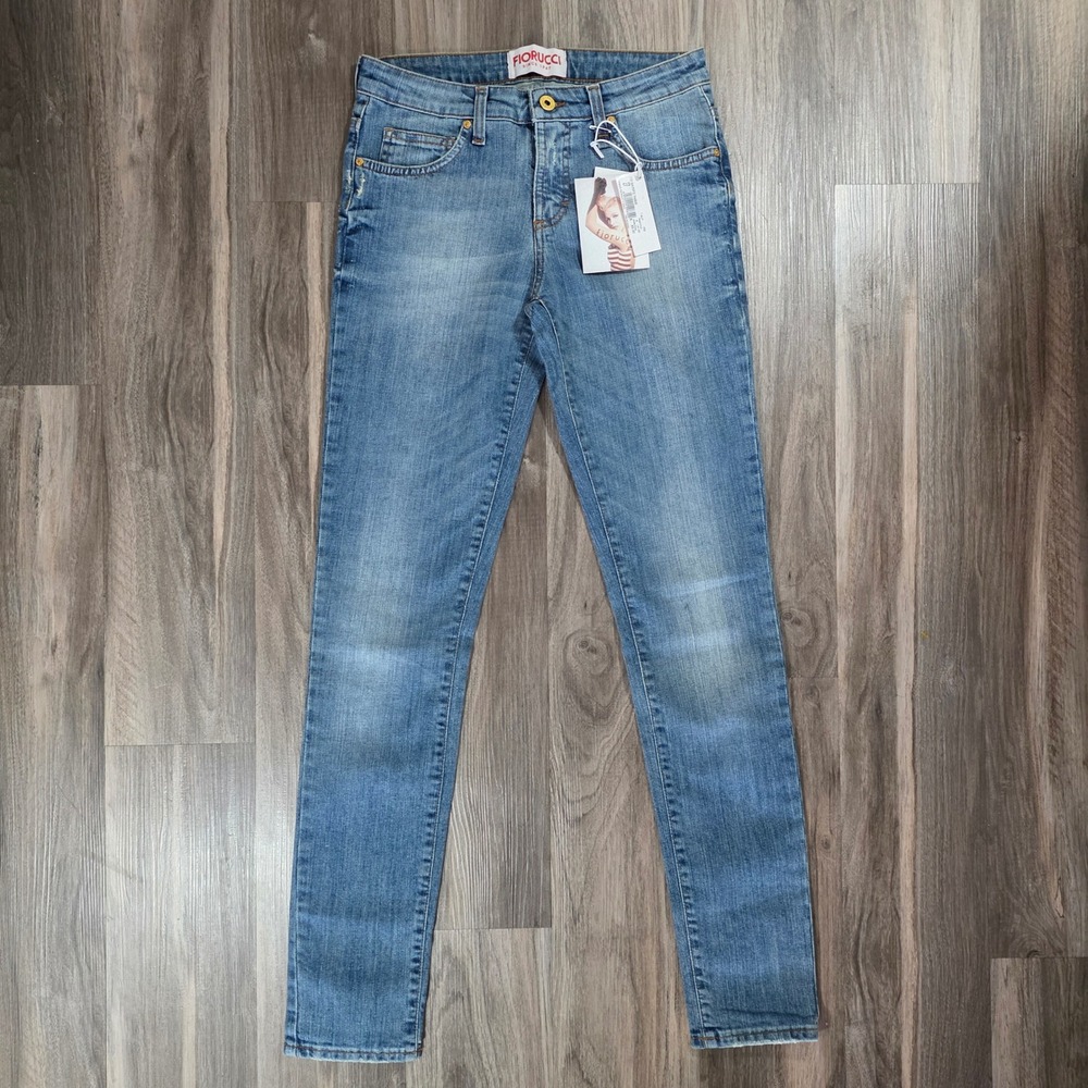 Fiorucci Women Blue Skinny V Reg Distressed Jeans Size 27 Made in Italy New